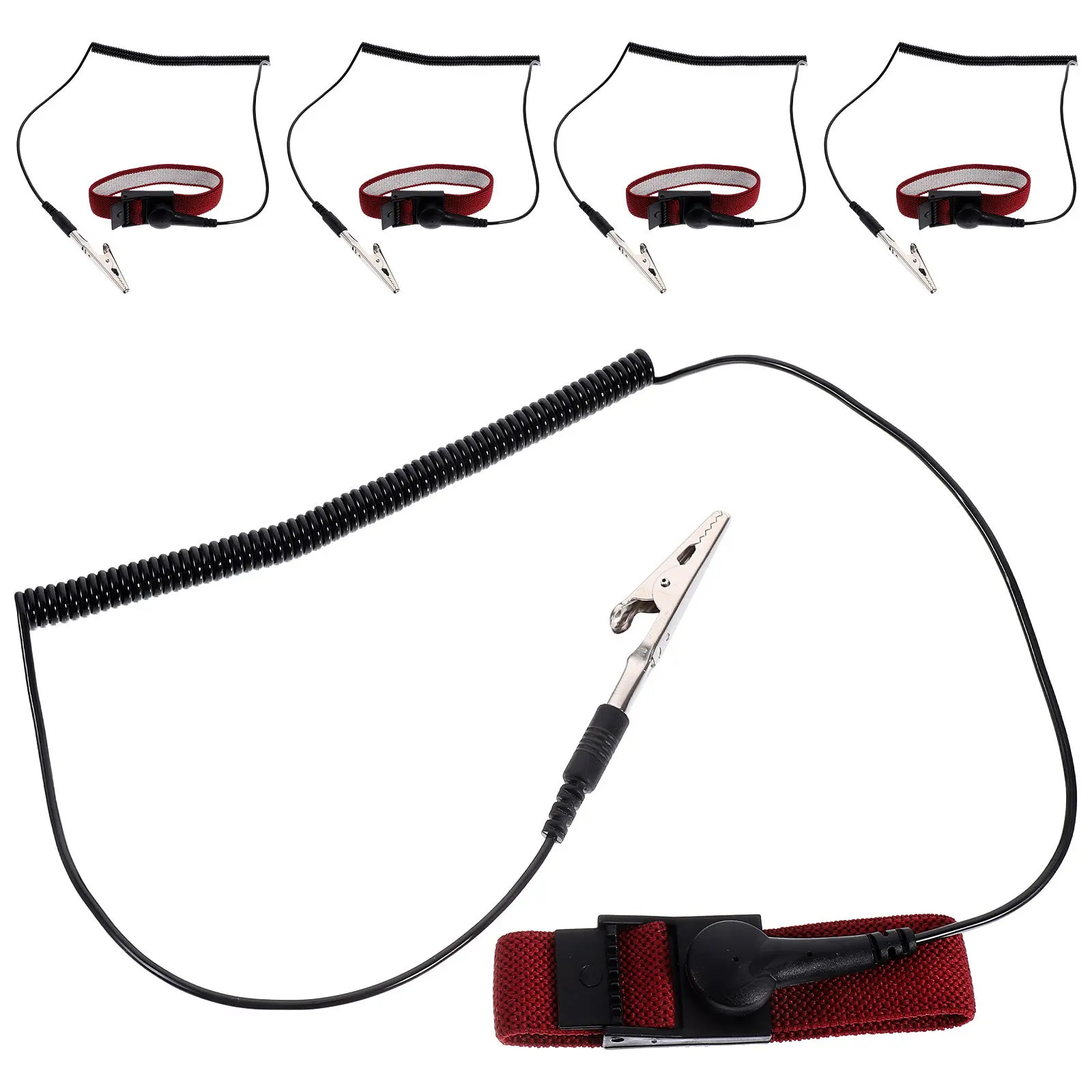5Pcs Reusable Anti Static Wrist Strap with Grounding Wire Adjustable Comfort Fit Esd Protection for Pc Building Hardware