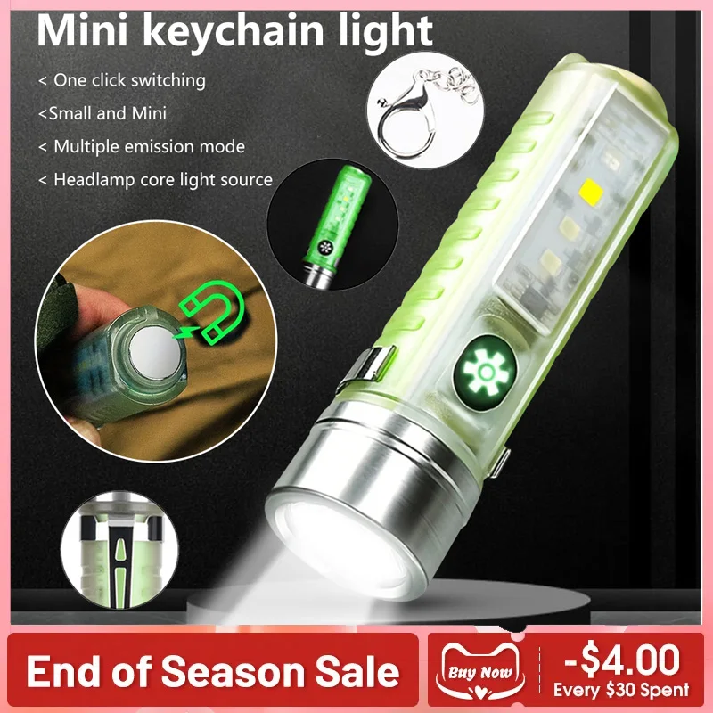 MINI Multi-function LED Flashlight Type-C Charding Lamp Strong Magnet Pen Clip Keychain Lantern Zoom Optional Camping Lights