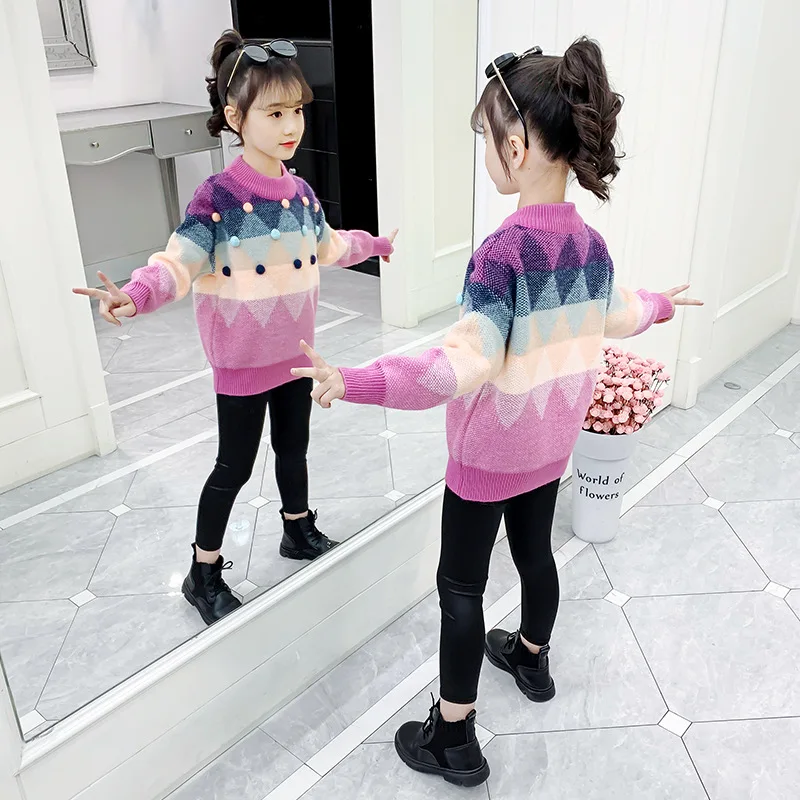 Winter Children\'s Sweater Children\'s Clothing Kids O-Neck Pullover Knitting Sweaters Girl\'s Clothes Outerwear Keep Warm