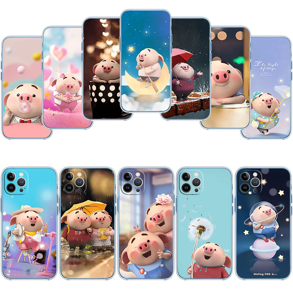 Little Pig Cartoon Transparent Phone Case for Motorola G40 G04 G05 One Ace Action  Fusion Plus Hyper Macro Vision Zoom