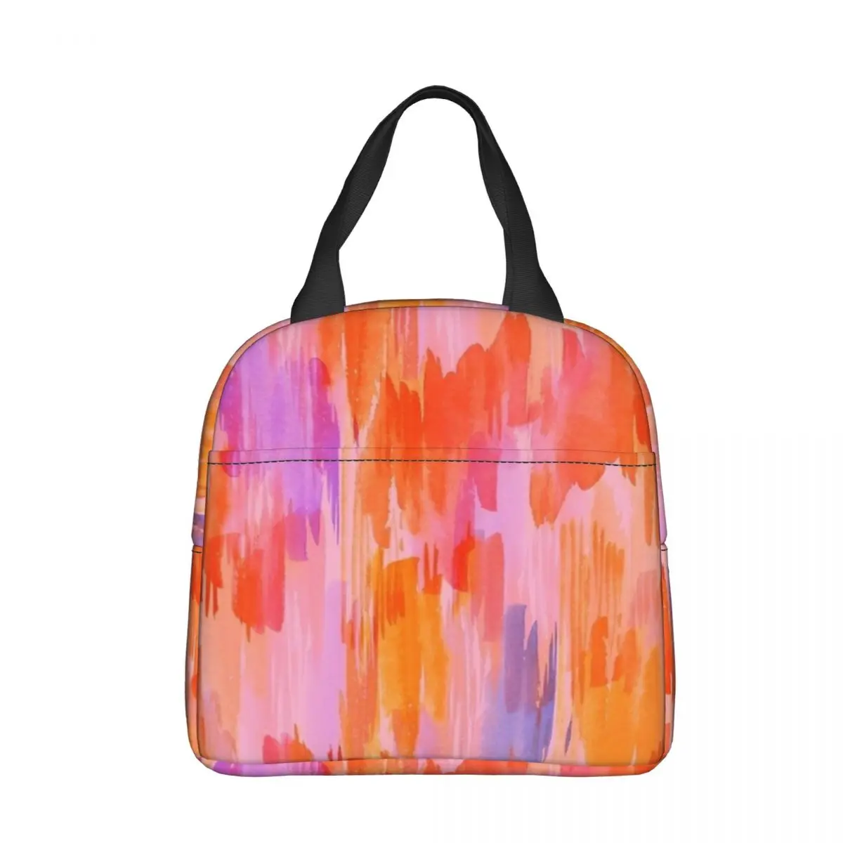 Orange And Pink Abstract Paint Brush Effect Insulated Lunch Bags Cooler Bag Reusable High Capacity Tote Lunch Box Men Women