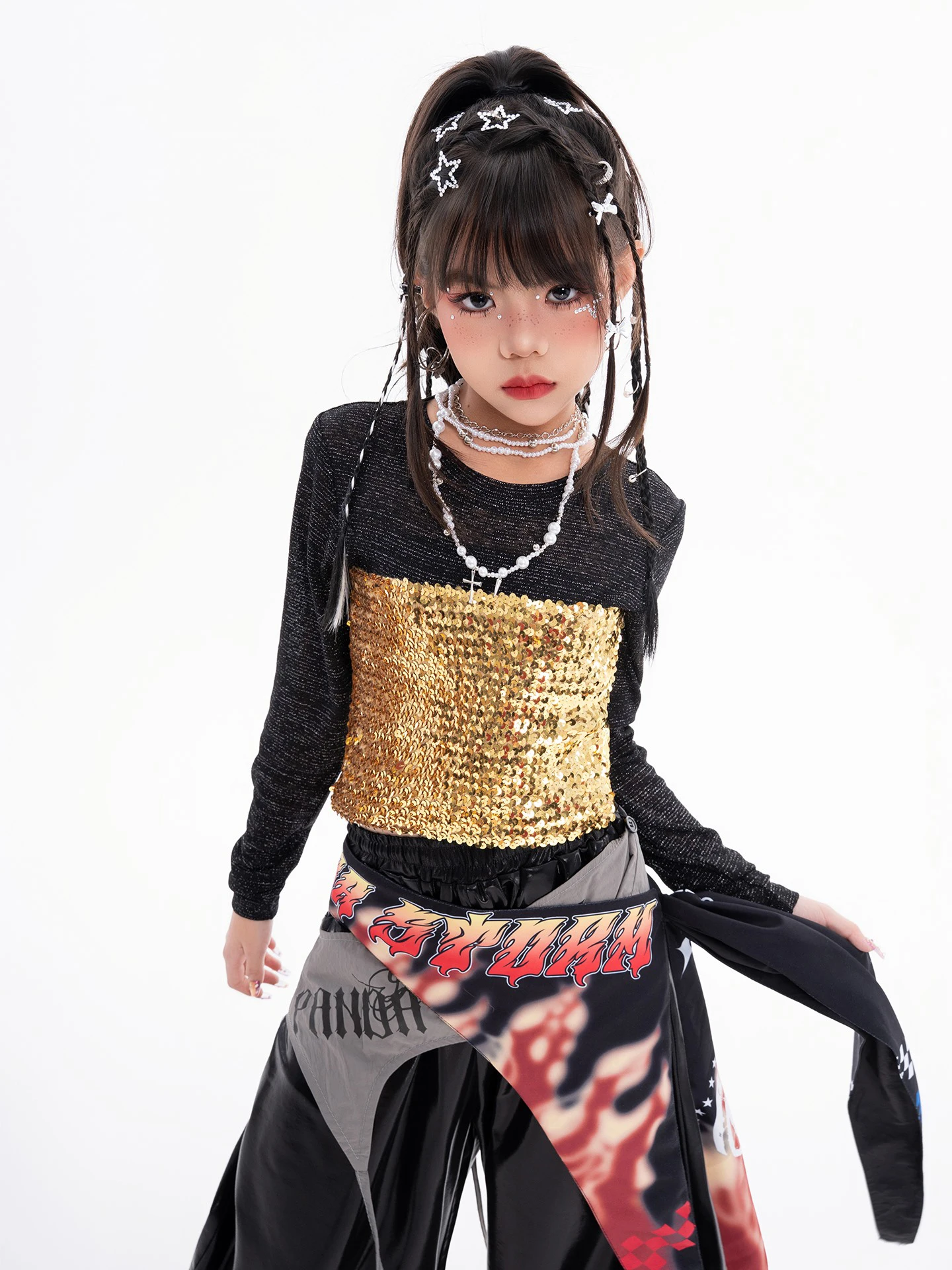 Kinder Kpop Hip Hop Kleidung Mädchen Jazz Dance Kostüm Pailletten Weste Nabel Mesh Tops Hosen Moderne Straße Tragen Mode Anzug BL17517