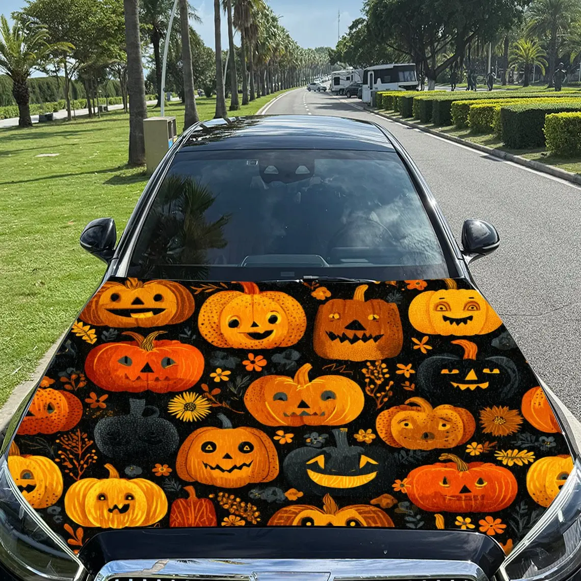 

Виниловая пленка для автомобиля с тыквой на Хэллоуин, материал ПВХ, водонепроницаемая наклейка на капот автомобиля, самоклеящиеся устойчивые к царапинам наклейки для