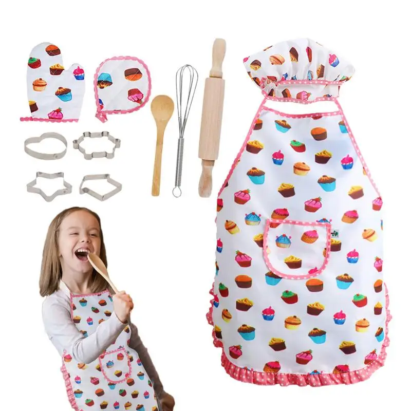 

Kids Baking Set 11Pcs Heat Resistant Food-Grade Chef Set Dishwasher Safe Multifunctional Baking Tools With Adjustable Apron Chef