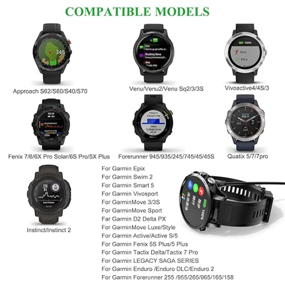 ل Garmin Instinct 2 2S 2X، Garmin Venu 3 2 plus 2S Sq USB-C شاحن الساعة الذكية استبدال شاحن كابل شحن