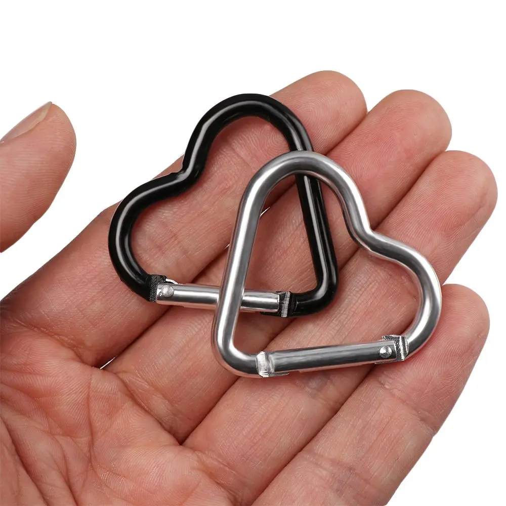 3Pcs Love Heart-shape Aluminum Carabiner Key Chain Clip Keyring Hook Water Bottle Hanging Buckle Outdoor Camping Hiking Tool