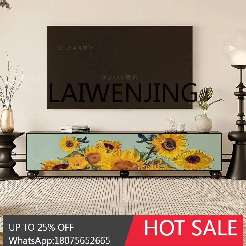 

French Retro TV Cabinet Sunflower Integrated Living Room Home Light Luxury Solid Wood Locker