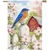 NGZ Bluebird Fence Blossoms Garden Flag 28X40 Inch Linen for Spring llz