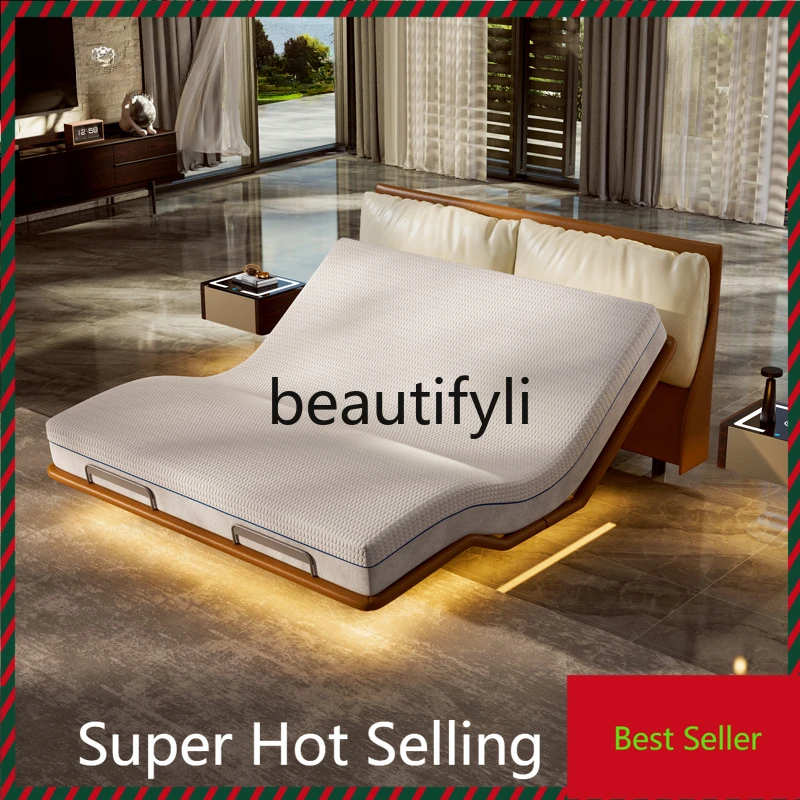 

A71 Italian minimalist suspension leather electric bed soft bag liftable double bed master bedroom bed