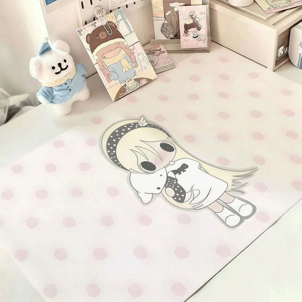 

Cute Girl Rabbit Pu Leather Mousepad Office Desk Mat Mouse Pad Computer Speed Type Carpet Mat Player Laptop Keyboard Cartoon