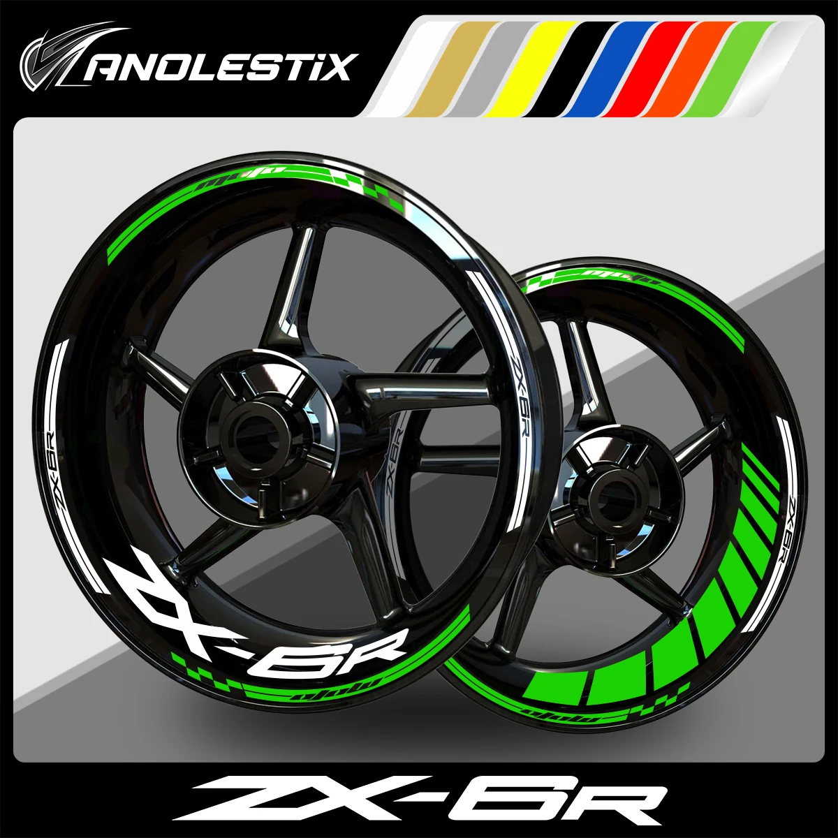 AnoleStix-pegatina reflectante para rueda de motocicleta, cinta de rayas para llanta, para ZX-6R ZX6R