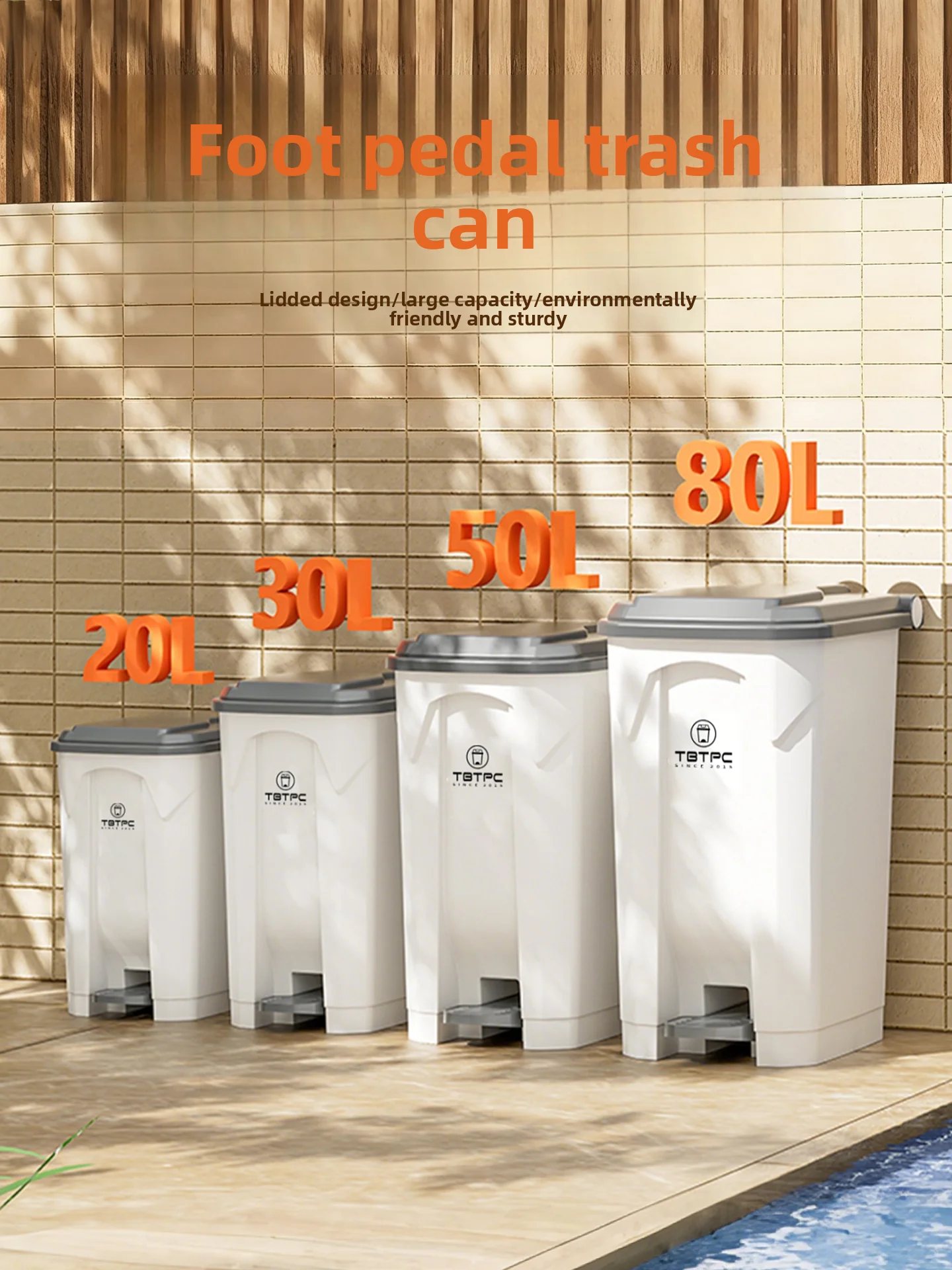 Große Pedal-Trap-Dose mit 80 l Fassungsvermögen und Deckel für Büro, Küche, gewerbliches Essen, Outdoor-Gebrauch, fußbetriebene Mülleimer