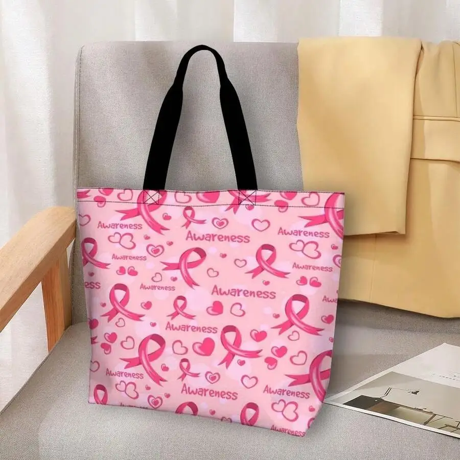 

Pink Ribbon Awareness Tote Bag For Women Breast Cancer Support Casual Shoulder Bag