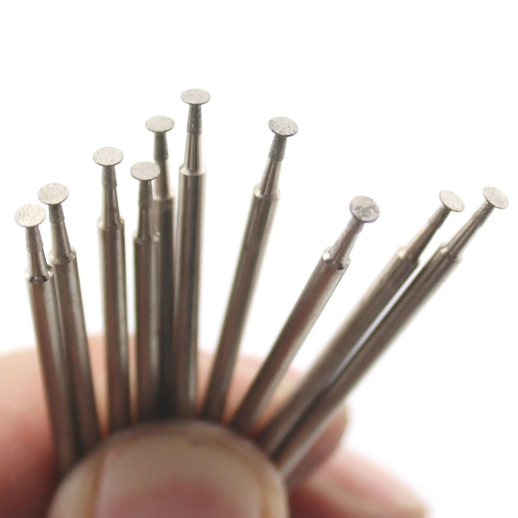 10Pcs 2.35mm Shank Diamond Grinding Burr Bits Set Nail Head Shape 1-8mm for Jewelry Glass Stone Metal Carving Lapidary Tool
