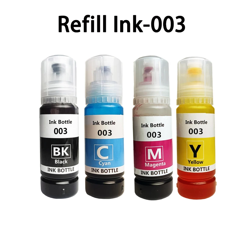 Dye Ink 003 Refill Ink Kit for Epson L1110 L1210 L1216 L1250 L1256 L3100 L3101 L3106 L3110 L3210 L3150 L3250 L5190 Printer