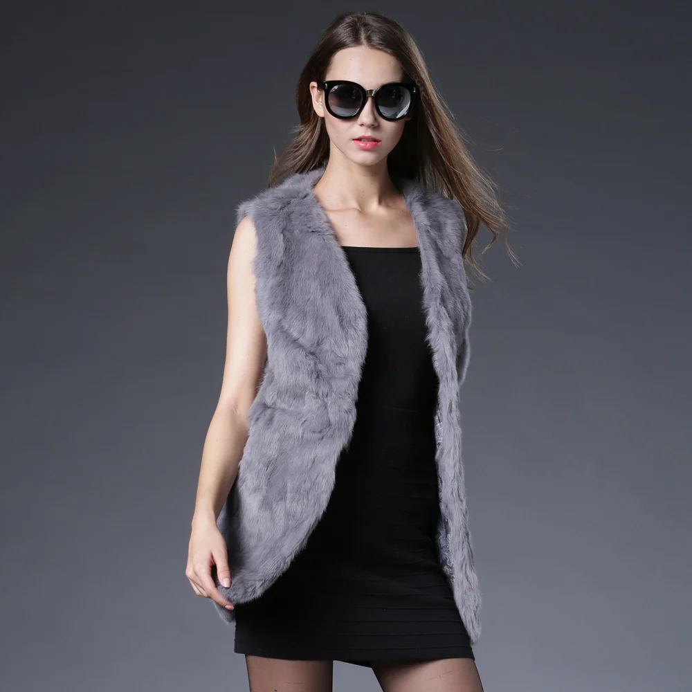 Vera pelliccia di coniglio gilet lungo giacca naturale per le donne moda di lusso in pelle autunno inverno primavera capispalla abbigliamento in pelliccia di alta qualità