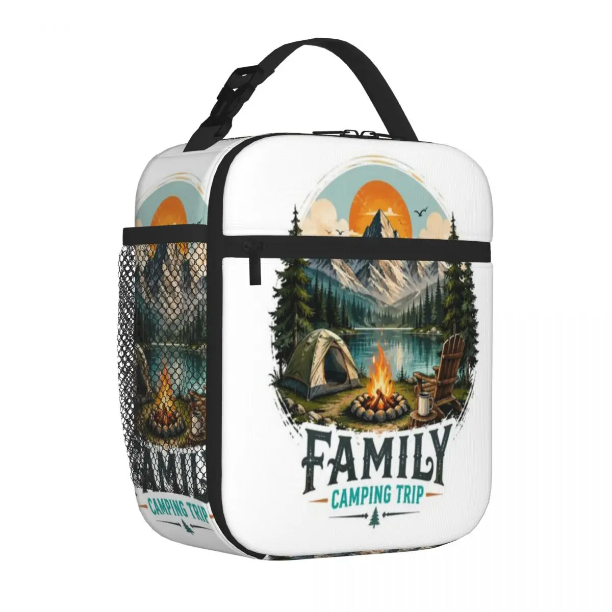 Hot Sale Vintage Family Camping Trip Mountain Adventure Parent Child Matching Nylon Lunch Bag Daily Meal Prep Meal Bag
