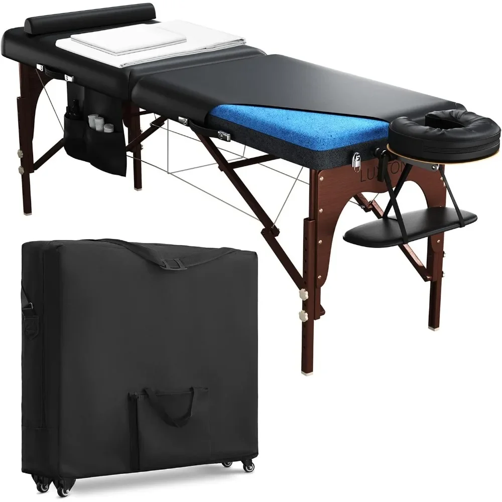 Premium Memory Foam Massage Table - Rolling Travel Case, Washable Sheets, Thicker & Wider