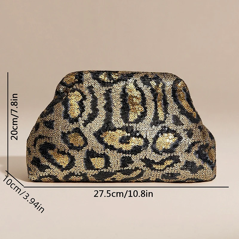 Ladies' Spring New Fashion Glitter Handbag Retro Leopard Pattern Evening Bag Casual Versatile Fashion Large Capacity Handbag