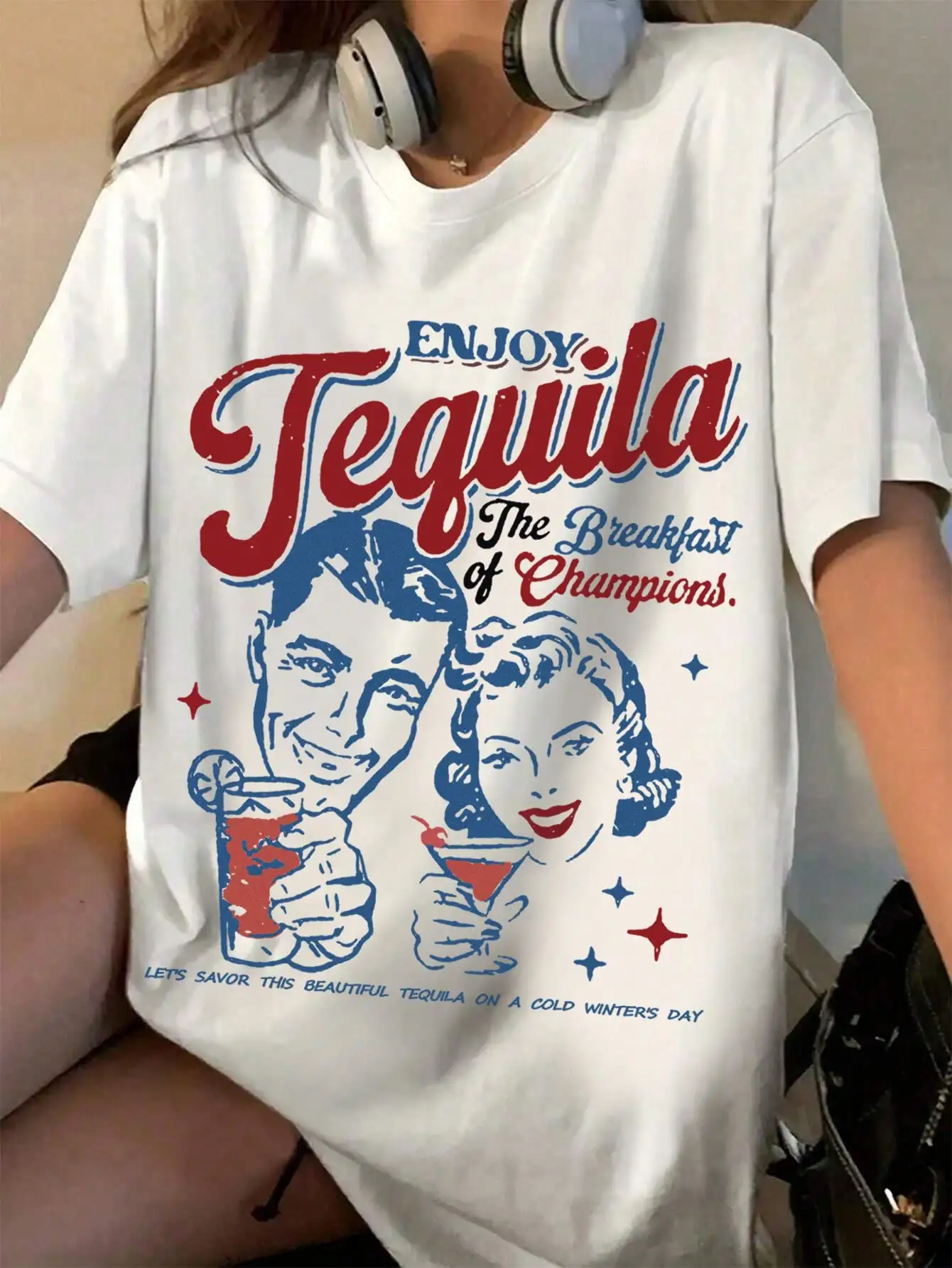 Tequila Retro Graphic Tees Women Cute Funny Alcohol Drinking T-Shirts Vintage Fashion T Shirts Tops Short Sleeve Unisex Clothing