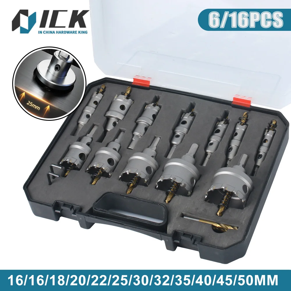 

Carbide Tip TCT Metal Drill Bits Set Hole Saw 16-50mm Hole Saw Cutter For Stainless Steel Metal Alloy Drilling Drill Accessories