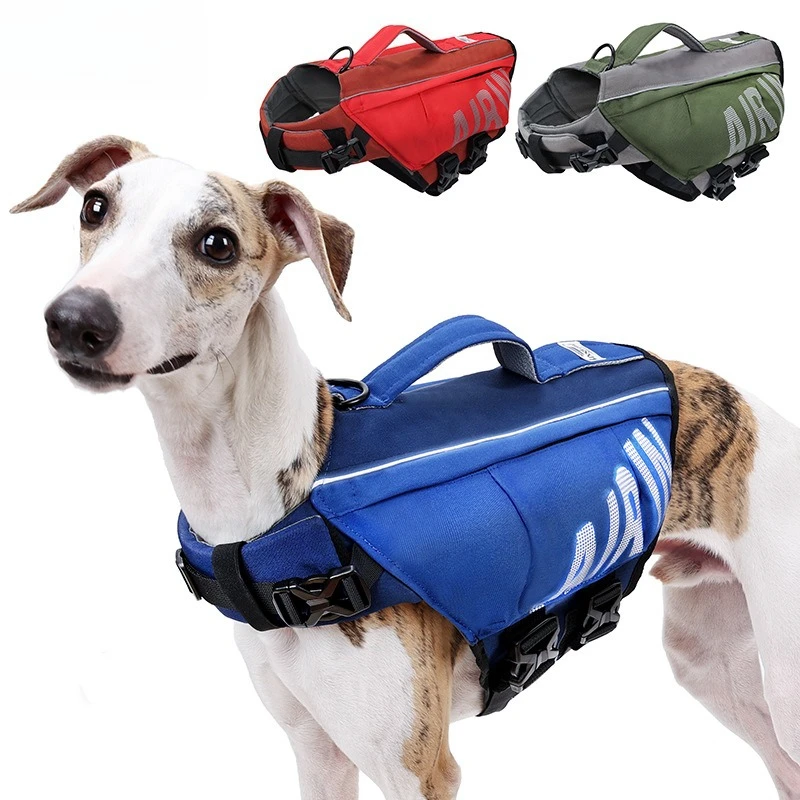 

Dog Life Jacket with Airbag & Reflective Strips, Adjustable Dog Vest for Swimming Safety, Oxford Cloth, S/M/L, Red/Army/Blue