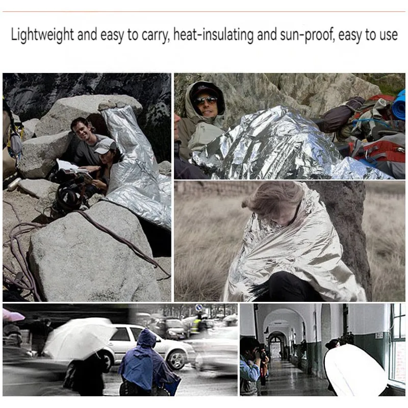 بطانية طوارئ خارجية عازلة محمولة مقاومة للبرد من رقائق الألومنيوم عاكسة لحقل تسلق الجبال والإسعافات الأولية #4
