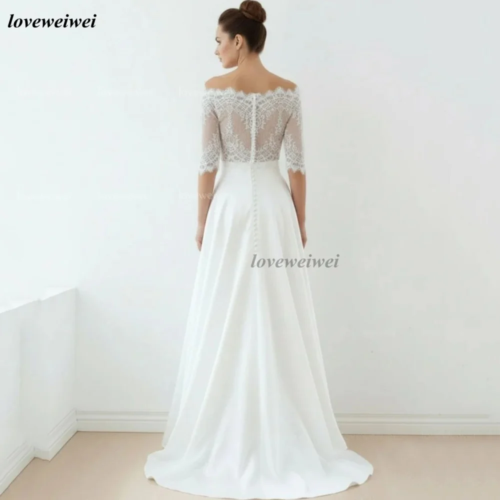 Robes de mariée Vintage en dentelle personnalisées, épaules dénudées, ligne A, boutons, longueur au sol, robe de mariée