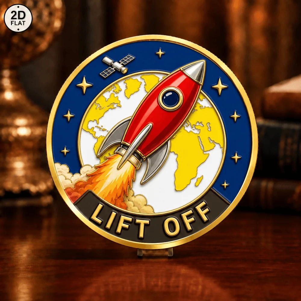 1pc Space Astro Dog Commemorative Coin Color Print Lift Off Rocket Space Collectible Medal Keepsake Gifts for Dog Lovers