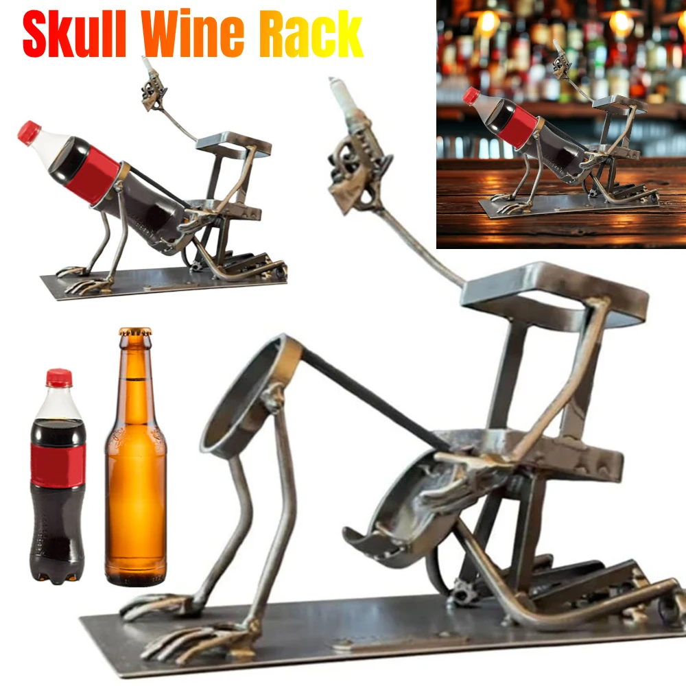 Skull Wine Rack Wine Bottle Holder Funny Metal Skull Skeleton Bar Wine Bottle Rack Whiskey Beers Beverages Organizer for Home