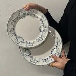 Vintage French Fresh Blue Medieval Ceramic Plate Dessert Plate High Beauty Breakfast Plate Brunch Dining Plate Wholesale Dish