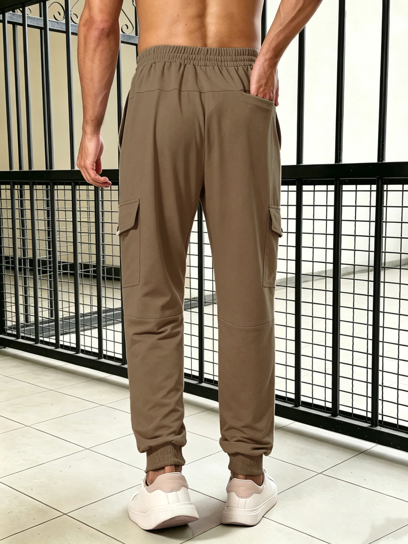 Men's Snap Flap Cargo Pocket Jogger Sweatpants | Street Workwear Sport Style | Drawstring Elastic Waist, 3D Side Cargo Pockets,