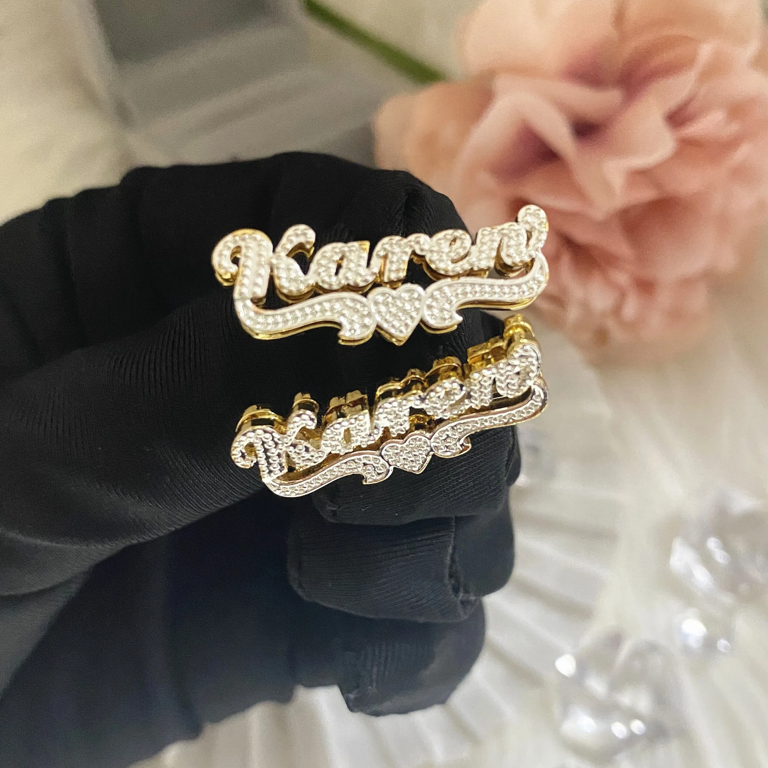 Custom Double Plated Name Stud Earrings Two Tone Nameplate Earrings Personalized Stainless Steel Diamond Cut Jewerly