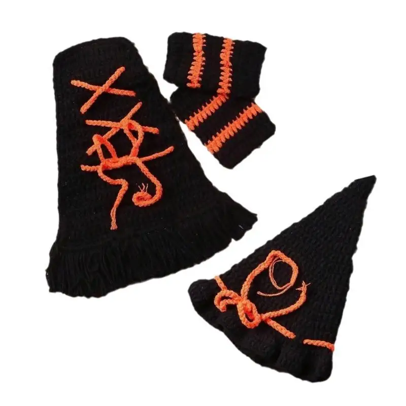 U13F زي الساحرة لحديثي الولادة للاحتفال بالهالوين حياكة الطفل صور الدعائم الزي لجمع الأسرة بدلة التصوير