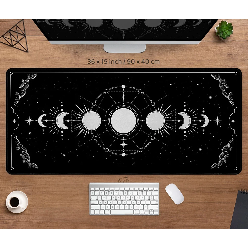 Black and White Gaming Mouse Pad Large Xxl Carpet Laptop Gamer Moon, Celestial Mousepad,mouse Mats Deskmat Gamers Keyboard
