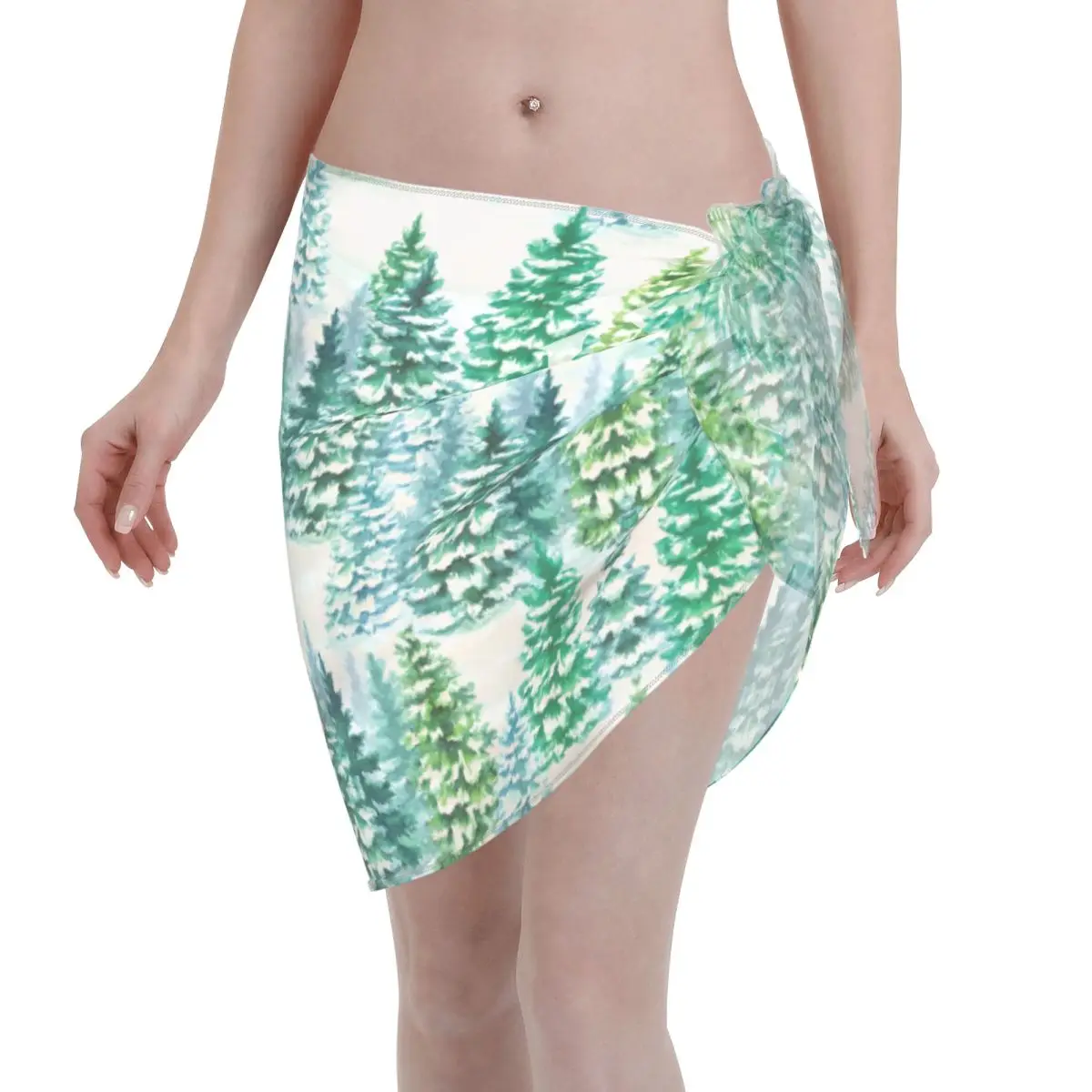

Custom Cool Snowy Trees Christmas Gift Casual Beach Dress Decorate Women Short Sarongs Beach Wrap For Swimwear