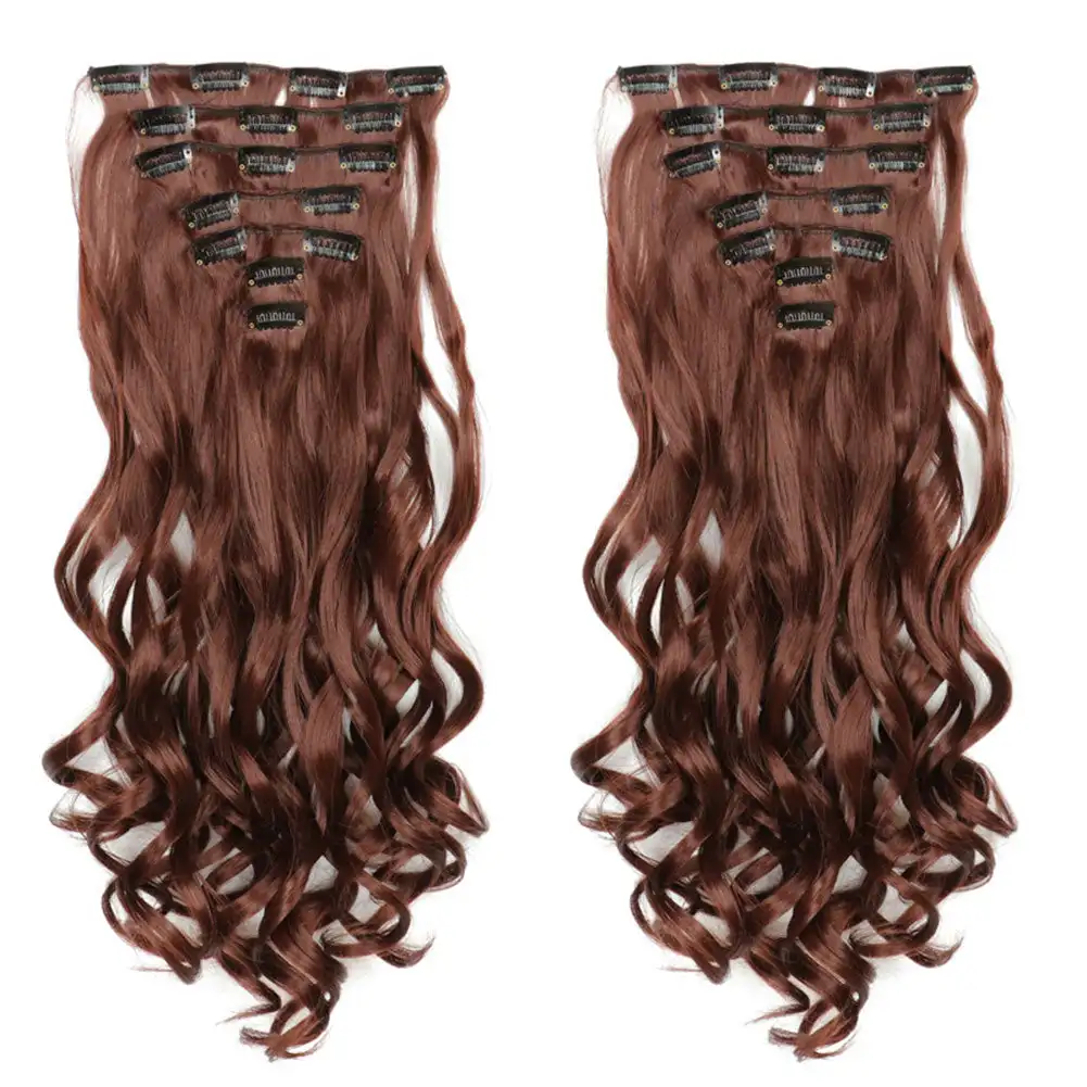 Fibra sintética peruca extensões de cabelo, extensões de cabelo Water Wave Pattern, adequado para diário, 16 clipes, 7pcs por conjunto