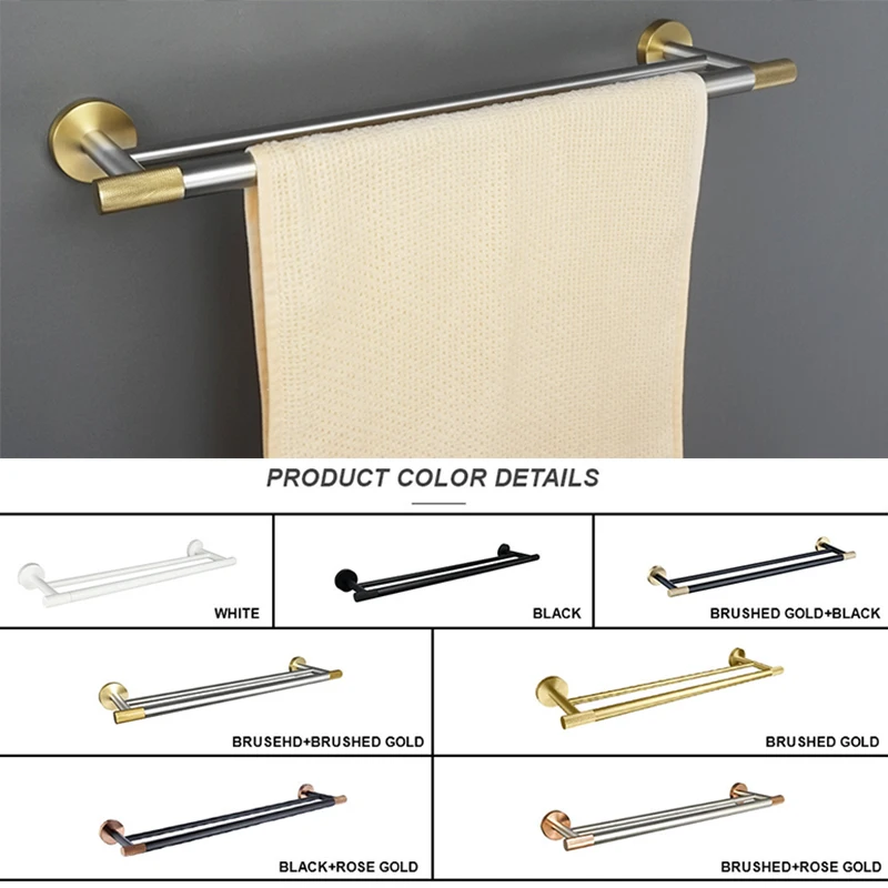 Double Towel Bar Hanger Bath Hand Holder Wall Rack Stainless Steel Bathroom Shelf Kitchen Storage Rack 50CM