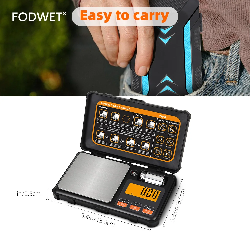 Bilancia digitale portatile con precisione fino a 0,01 g Display digitale LCD Funzione di calibrazione Bilancia per gioielli che può essere convertita in più unità di misurazione - Fodwet