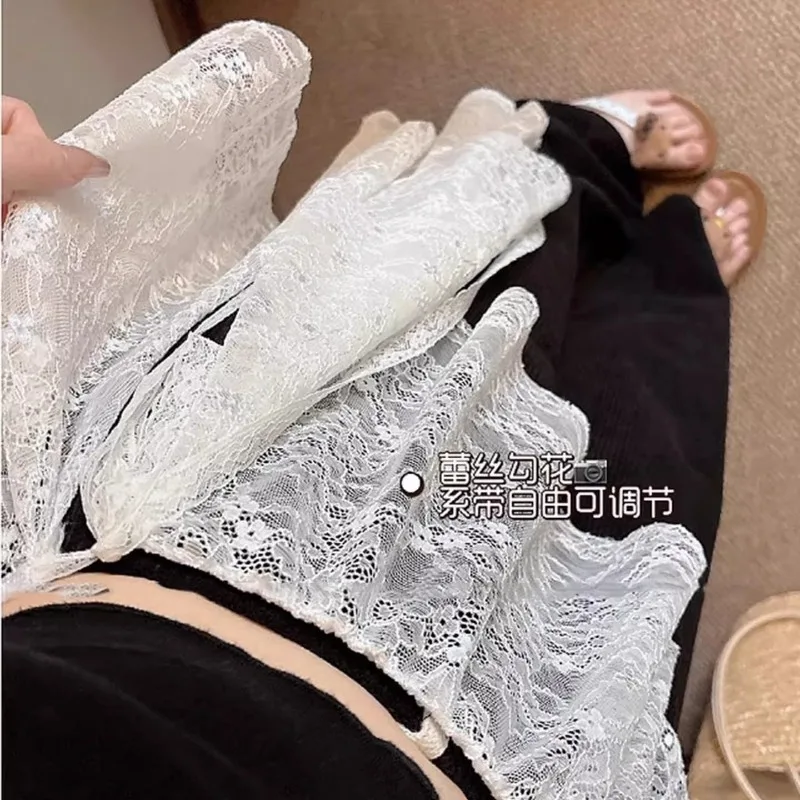 Women White Lace Fart Curtain Korean Ins Irregular Mini Skirt Dance Wear Fashion Sheer Lace Hip Scarf Jeans Pants Decor Skirts