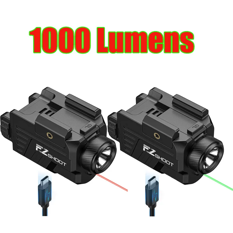 1000 Lumens Hunting Laser Light Combo - Rechargeable Light with Slide Rail Compatible with G-lok and Picatinny Rail Red/Green