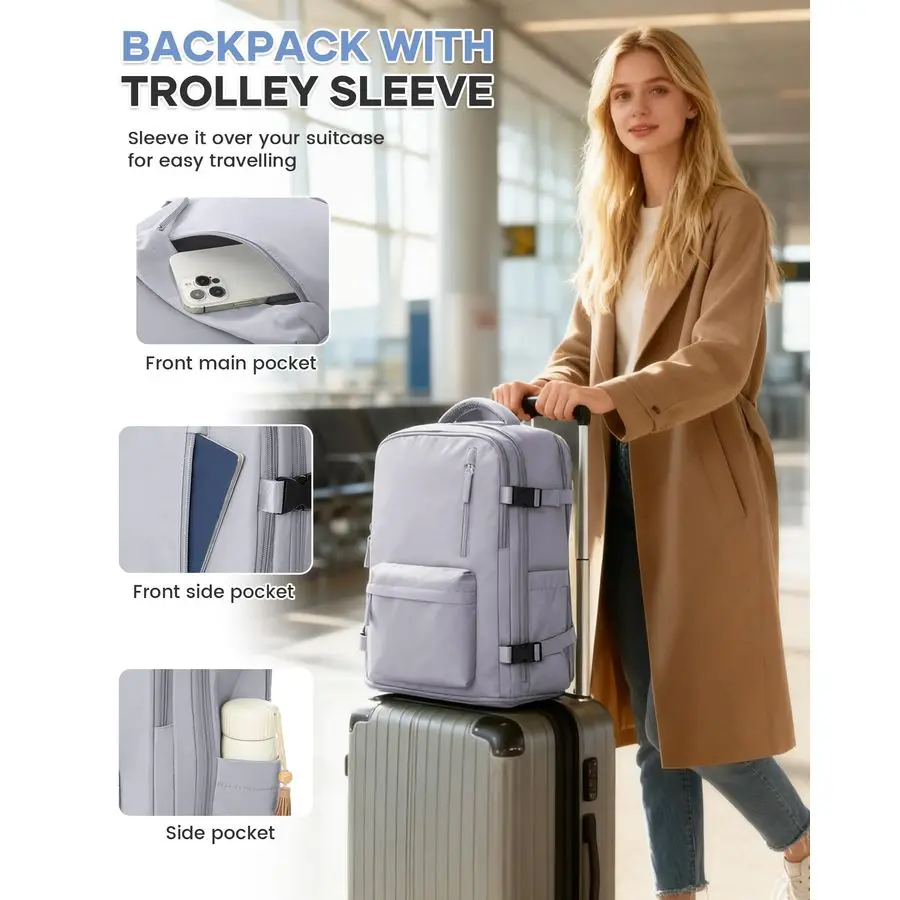 กระเป๋าเป้เดินทาง กระเป๋าถือขึ้นเครื่องบินได้ ใส่แล็ปท็อปได้ เหมาะสำหรับทำงาน ธุรกิจ สำหรับผู้หญิง ผู้ชาย กระเป๋าเดินทาง