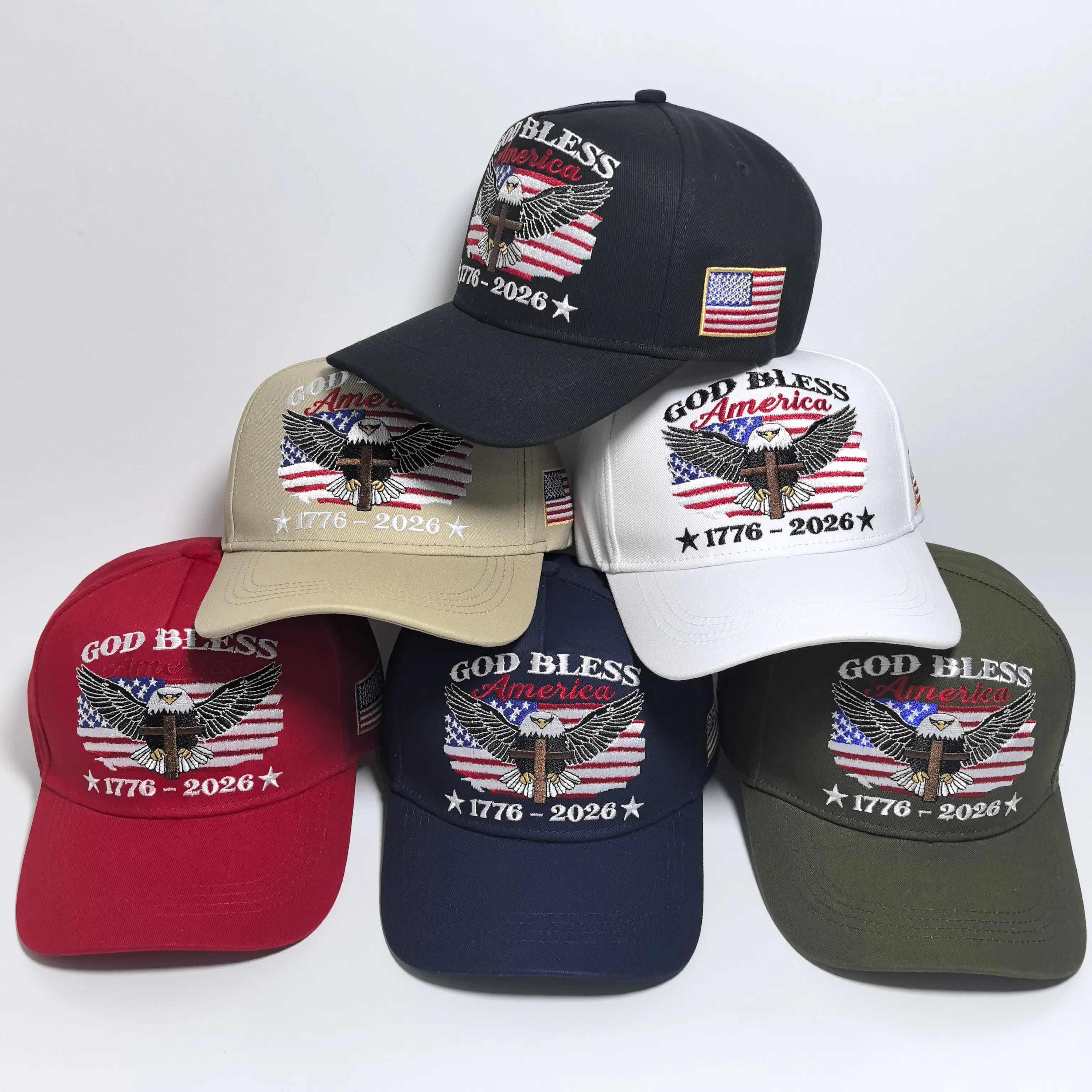 Structured Hard Crown, High Profile, Firm Twill Fabric, 3D Raised Embroidery, 250 Years Freedom, Patriotic Hat, Independence Day