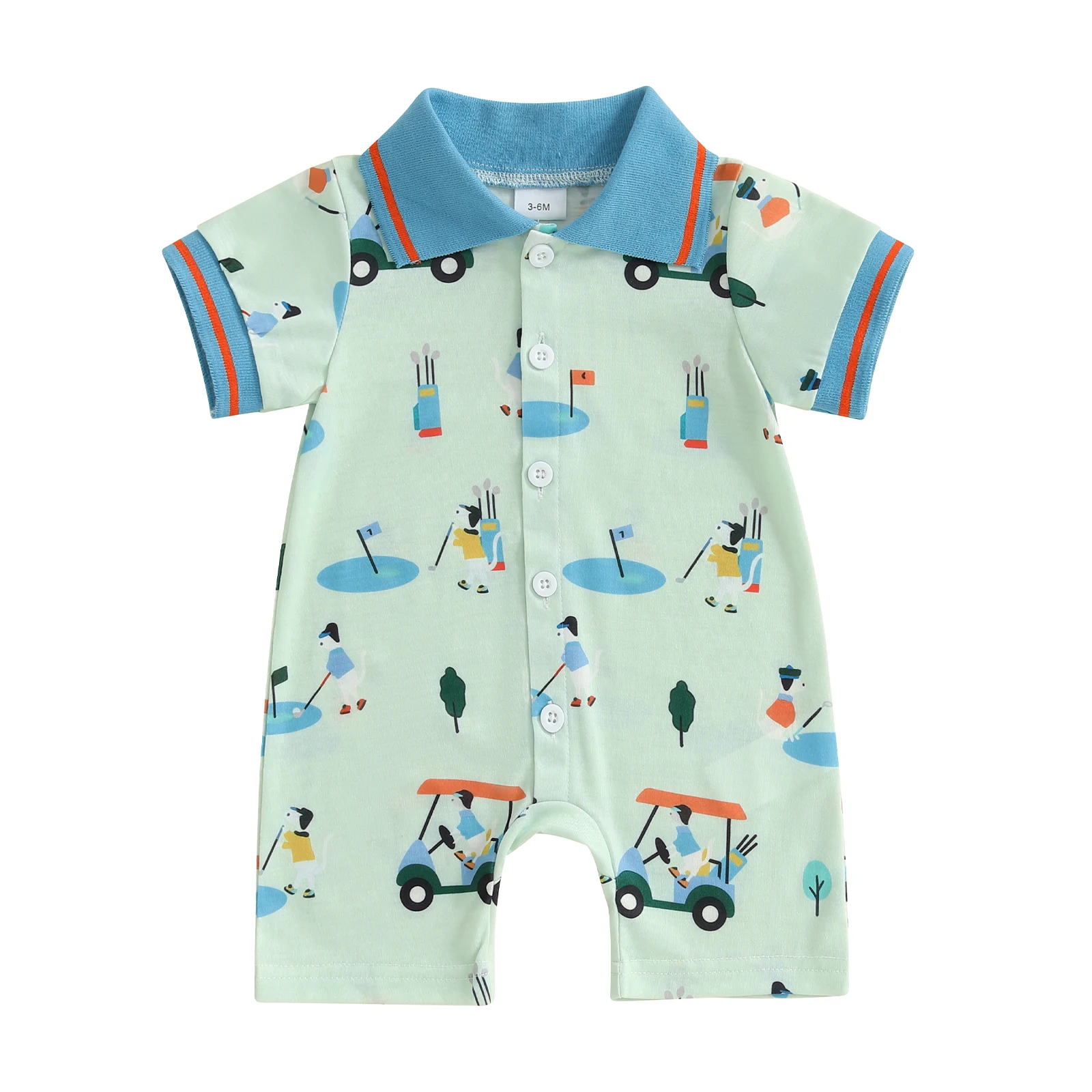 

Infant Boys Golf Patterned with Short Sleeves Collared Neckline and Button Closure for a Stylish Look