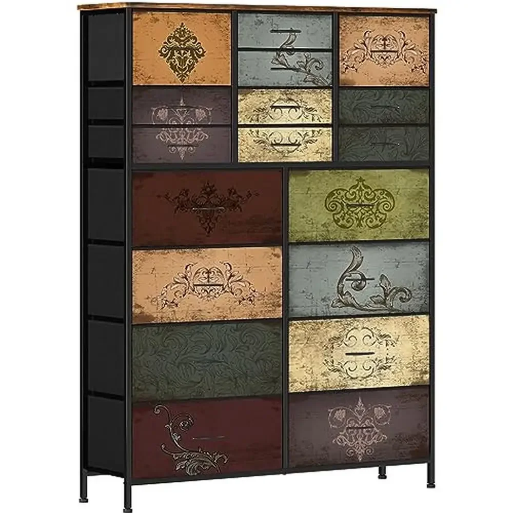 

18-Drawer Tall Fabric Storage Dresser Closet Organizer Bedroom Steel Frame Sturdy Wood Top Space Saving Laundry Entryway Storage