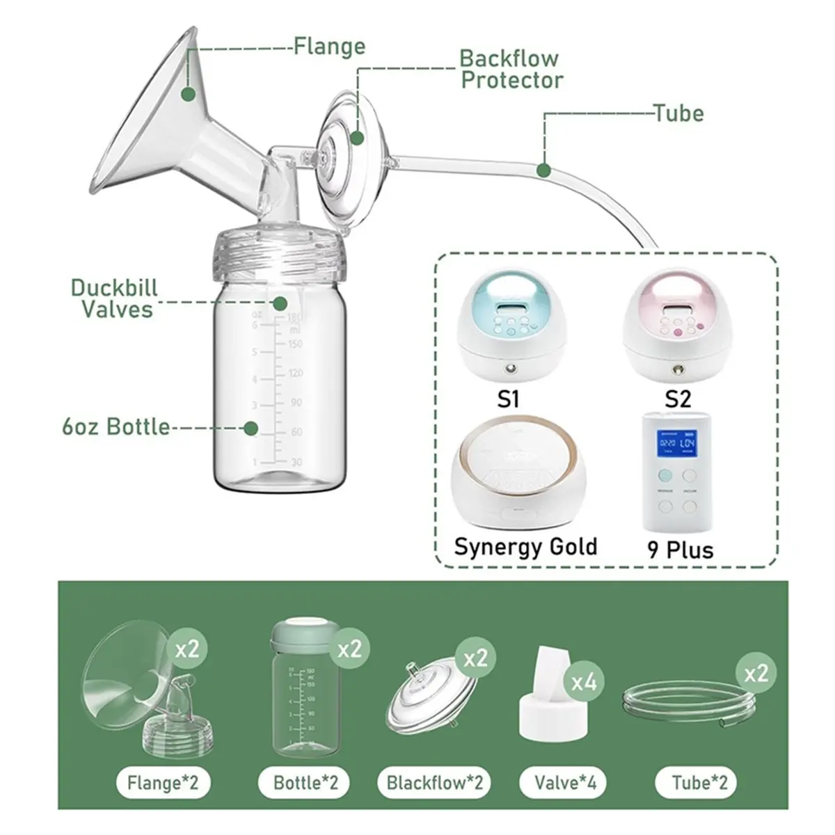B-est Breast Pump Parts for Spectra S1/S2/9 Plus/ Gold Full Set Replacement Parts for Spectra Include 21mm Flange