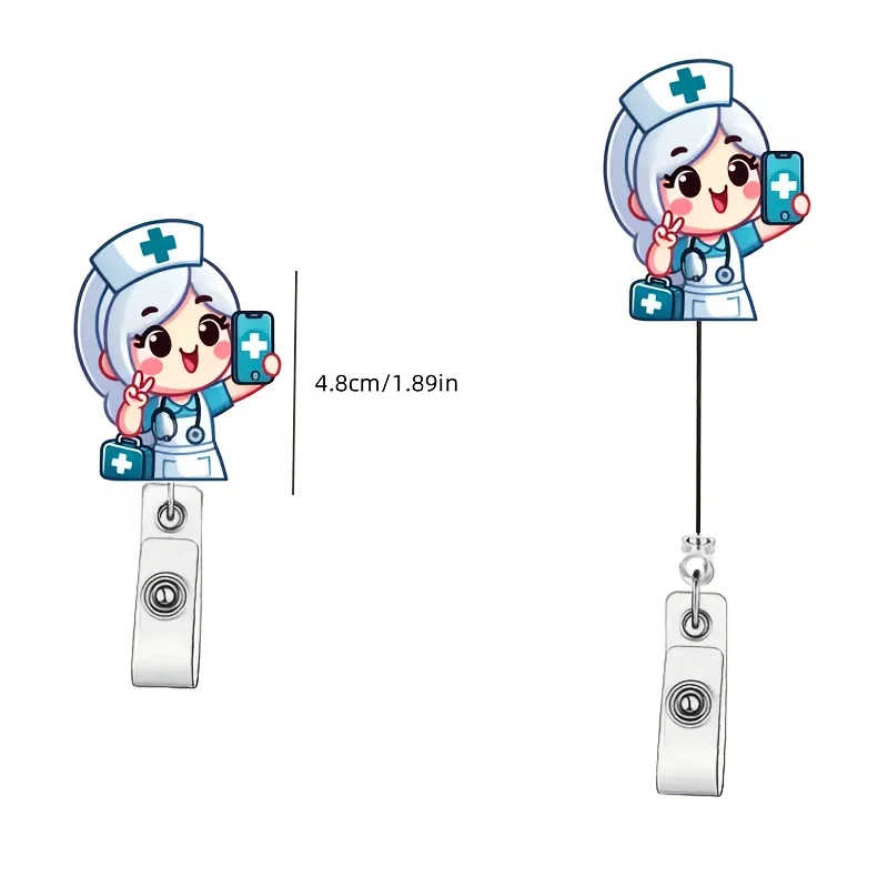 1pc cute teacup black cat retractable badge clip, 2D acrylic with durable nylon cord, suitable for office workers, nurses