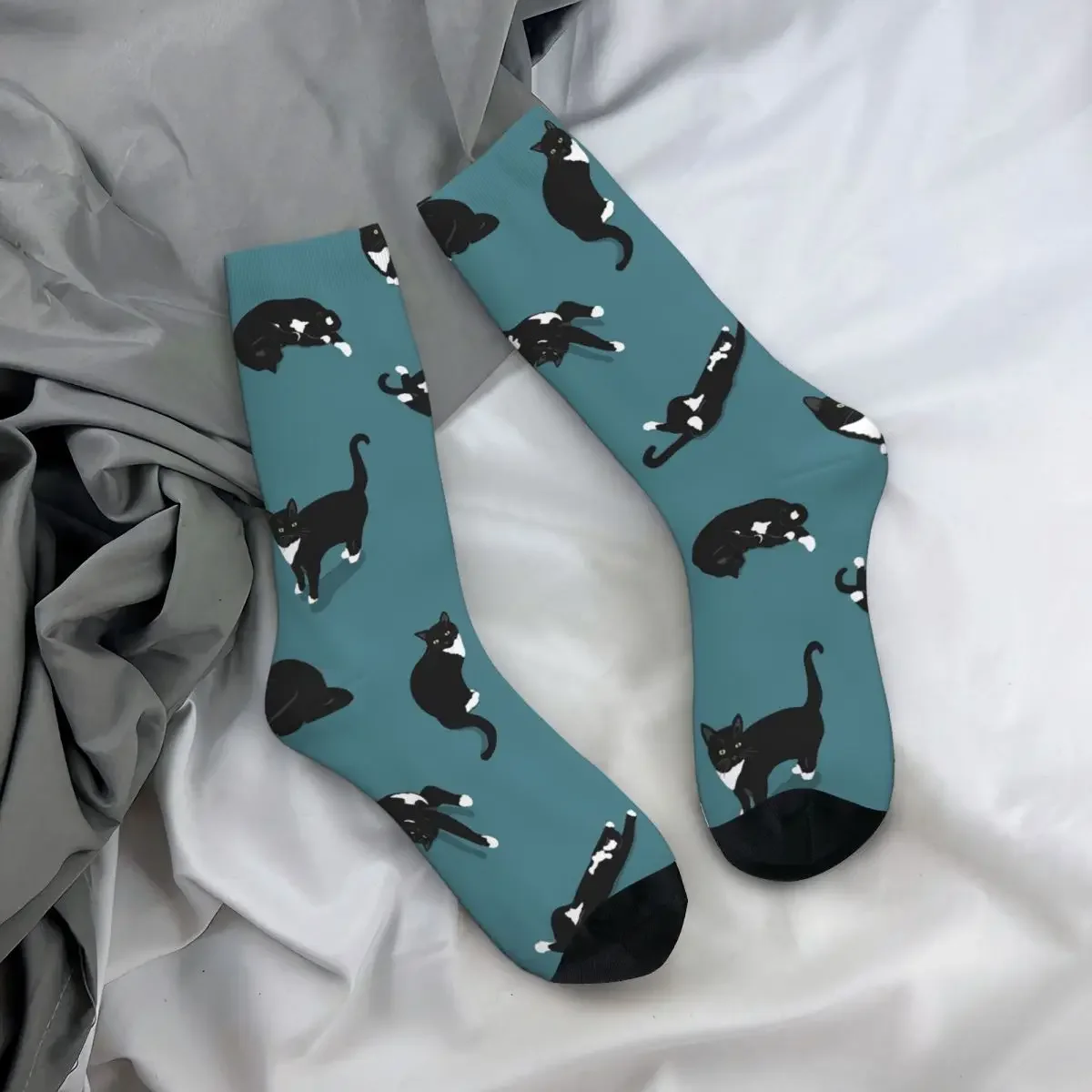 Calcetines largos con patrón de gato para hombre y mujer, medias absorbentes de sudor Harajuku, accesorios para todas las estaciones, regalos