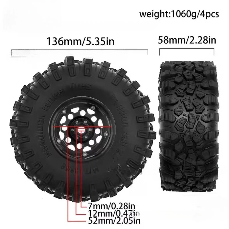 RS R389 1/8 Wheels Hubs& Tires 4Pcs for Meijiaxin H8P/ YK4083/ Axial AXP8 RC Crawler Car Upgrade Parts Accessories