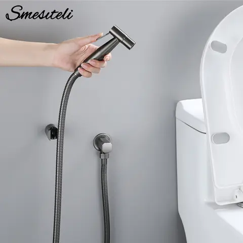 Toilet Bidet Sprayer Set Cold Water Knob Shut-Off/On Angle Valve Stainless Steel Material Handheld Bidet Bathroom Hand Sprayer